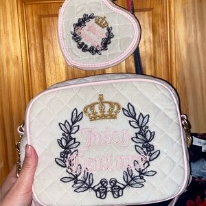 Juicy Couture Cream & Pink Quilted Crossbody with Heart Coin Pouch